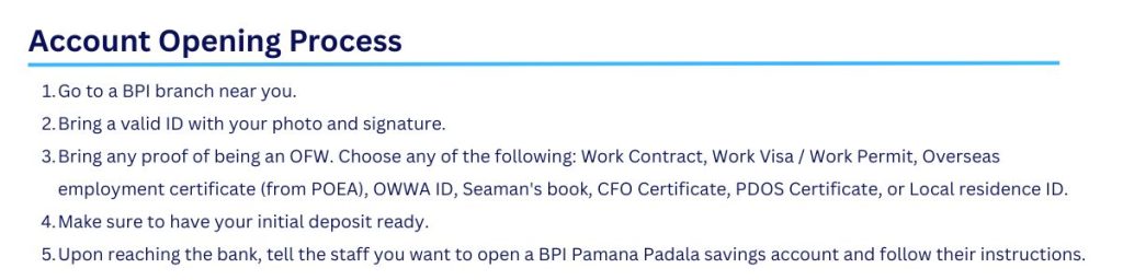 BPI Pamana Padala account opening