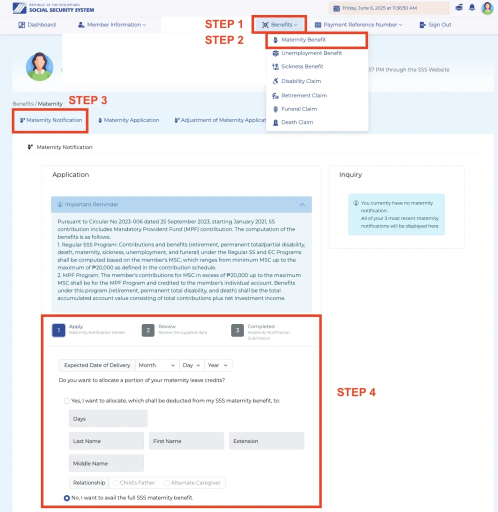 SSS Maternity Benefit Application Steps