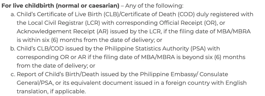 SSS Maternity Benefits Requirements for Live Childbirth