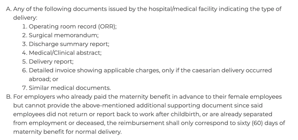 Additional requirements for caesarian