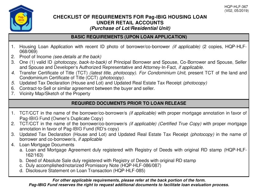 Pag-IBIG Housing Loan Application Requirements