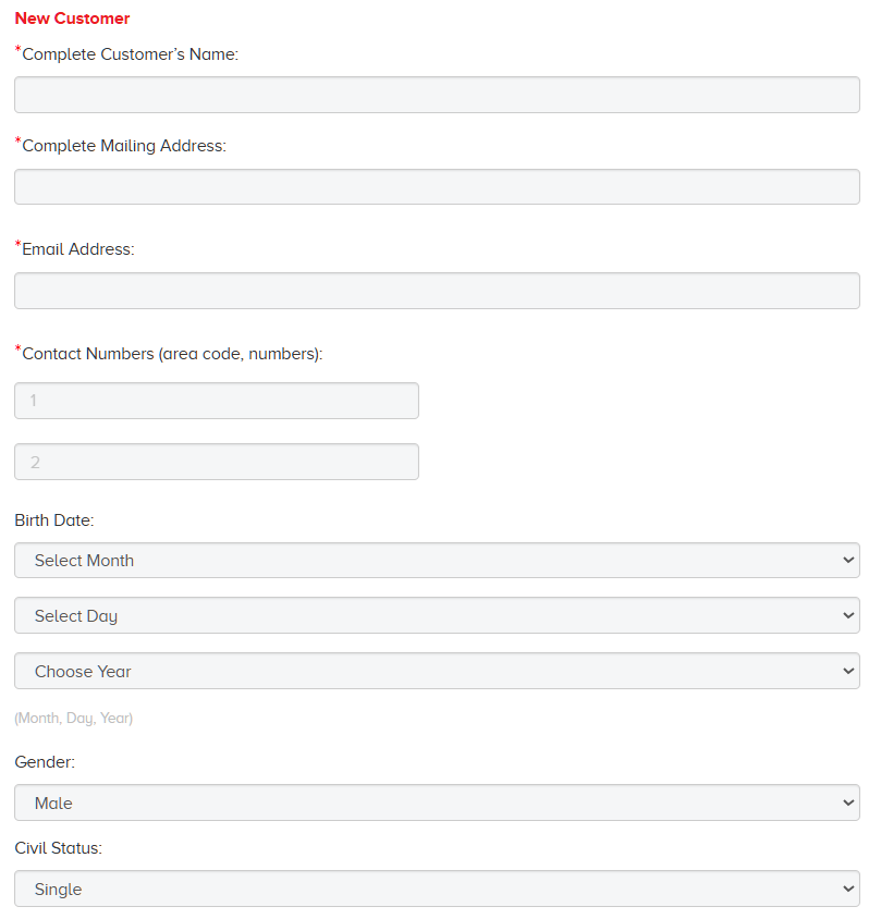 Mercury Order Online New Customer Info Form